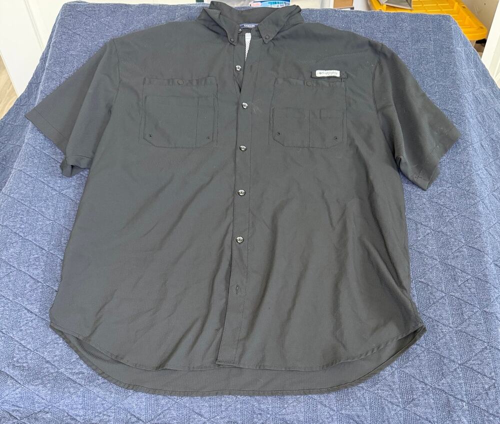 Columbia PFG Tamiami II Shirt Men XXL Black Omni-Shade Fishing Ventilated